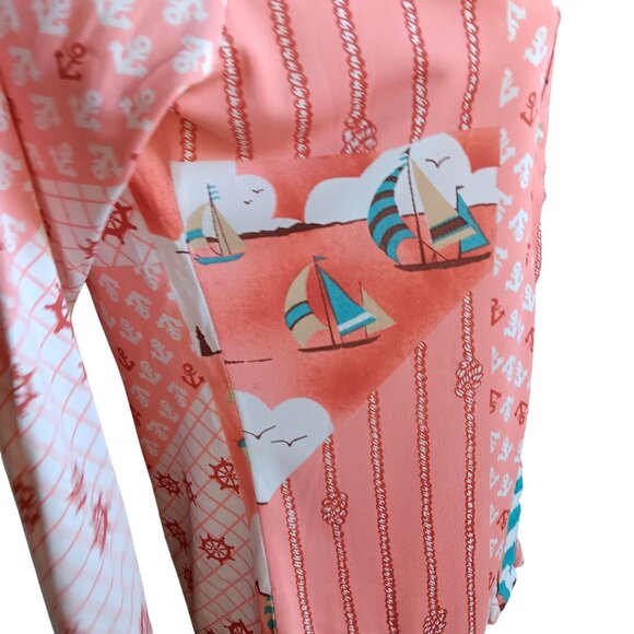 Women's 11 Vintage 1970's Disco Blouse Top JC Penney Shirt Nautical Acetate Pink - Picture 8 of 10